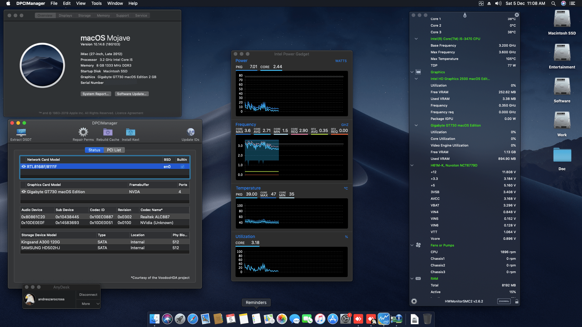Success Hackintosh macOS Mojave 10.14.6 Build 18G103 in Asus H61M-K + Intel Core i5 3470 + Gigabyte GT730